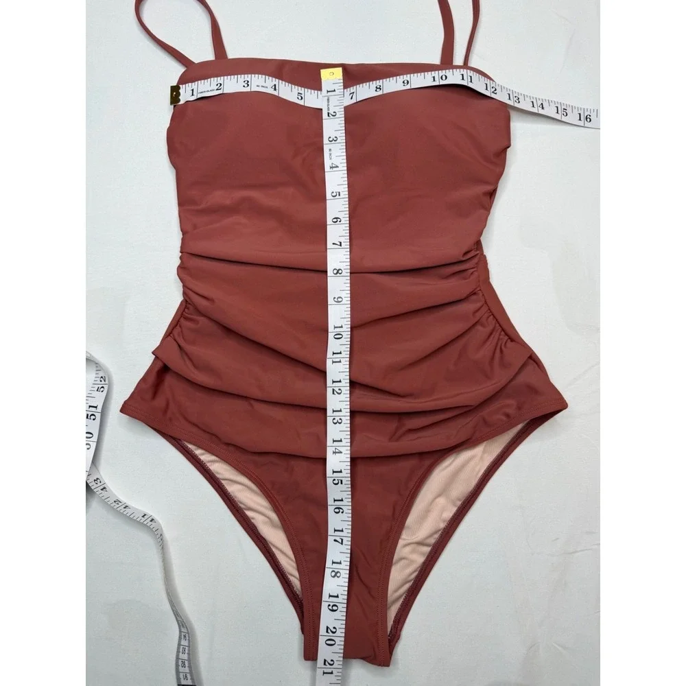 Cupshe Sandy Daze Shirred Ruched One Piece Swimsuit Brick Red NWT S